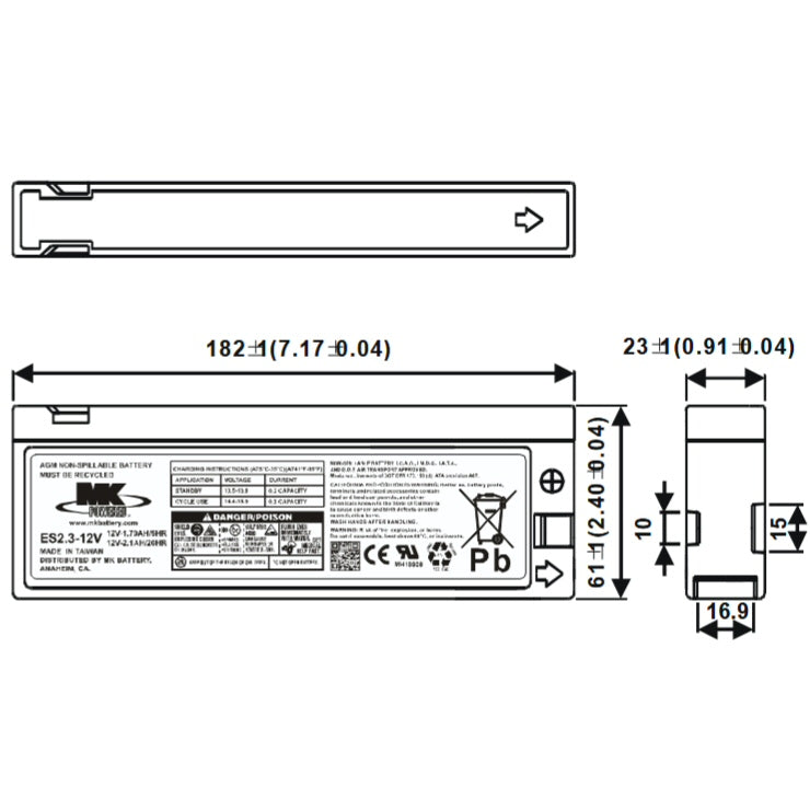 ES2.3-12 AGM MK Battery 12Volt 2.3Ah