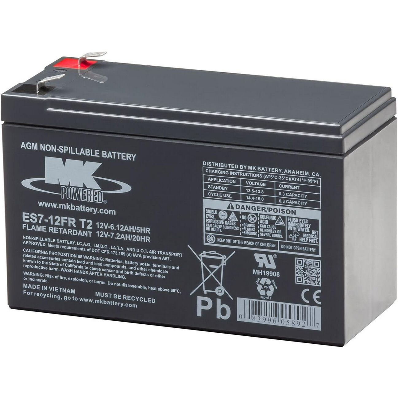 ES7-12FR T2 Flame Retardant 12v 7Ah MK Battery