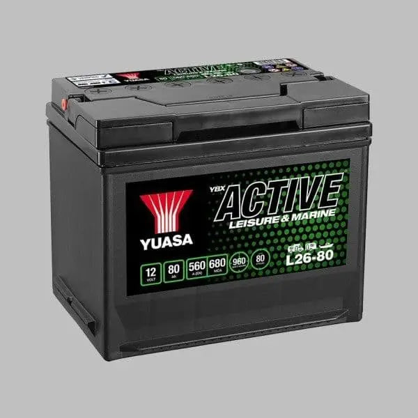 leisure battery with specifications on grey background