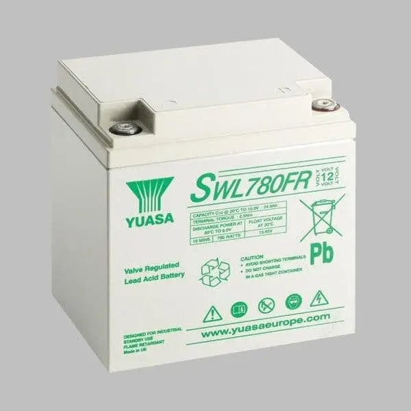 yuasa swl battery grey background with green writing