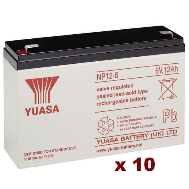 Yuasa NP12-6 Battery 6 Volt 12 Ah, bulk pack of 10 batteries to save money.