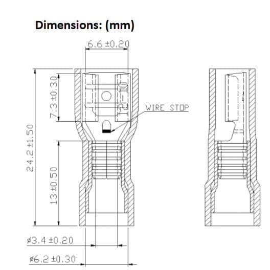 Female Crimp Terminal 6.3x0.8mm 10AWG (Pack of 50)