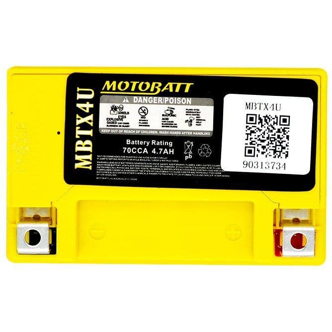 MBTX4U Motobatt AGM Motorcycle Battery - Replaces YB4L-B YTX4L-BS YTZ5S YT4L-BS YB4L-A