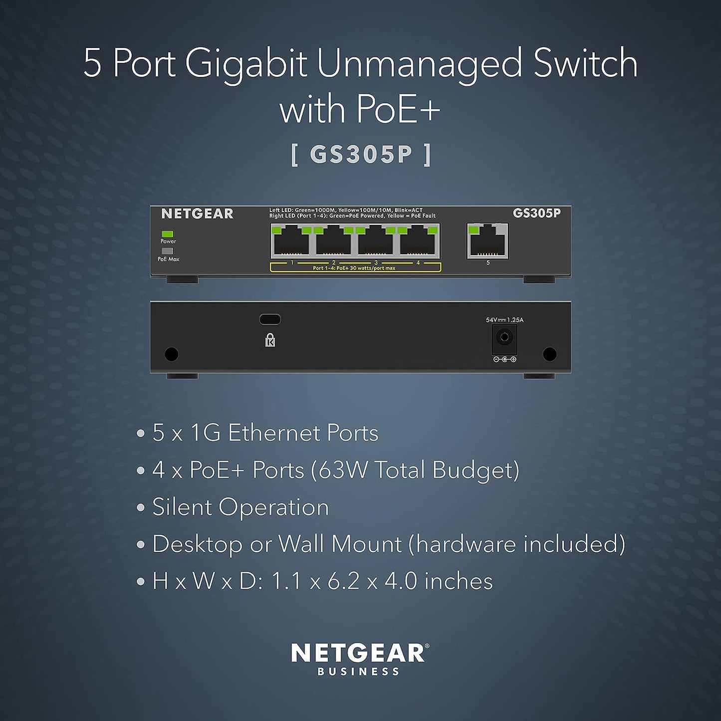 Netgear GS305P 5-Port + PoE Unmanaged Gigabit Ethernet Switch