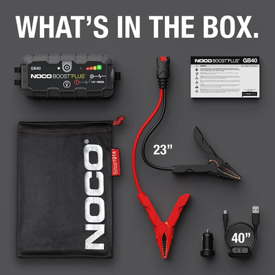 Noco gb40 showing what is supplied within the box