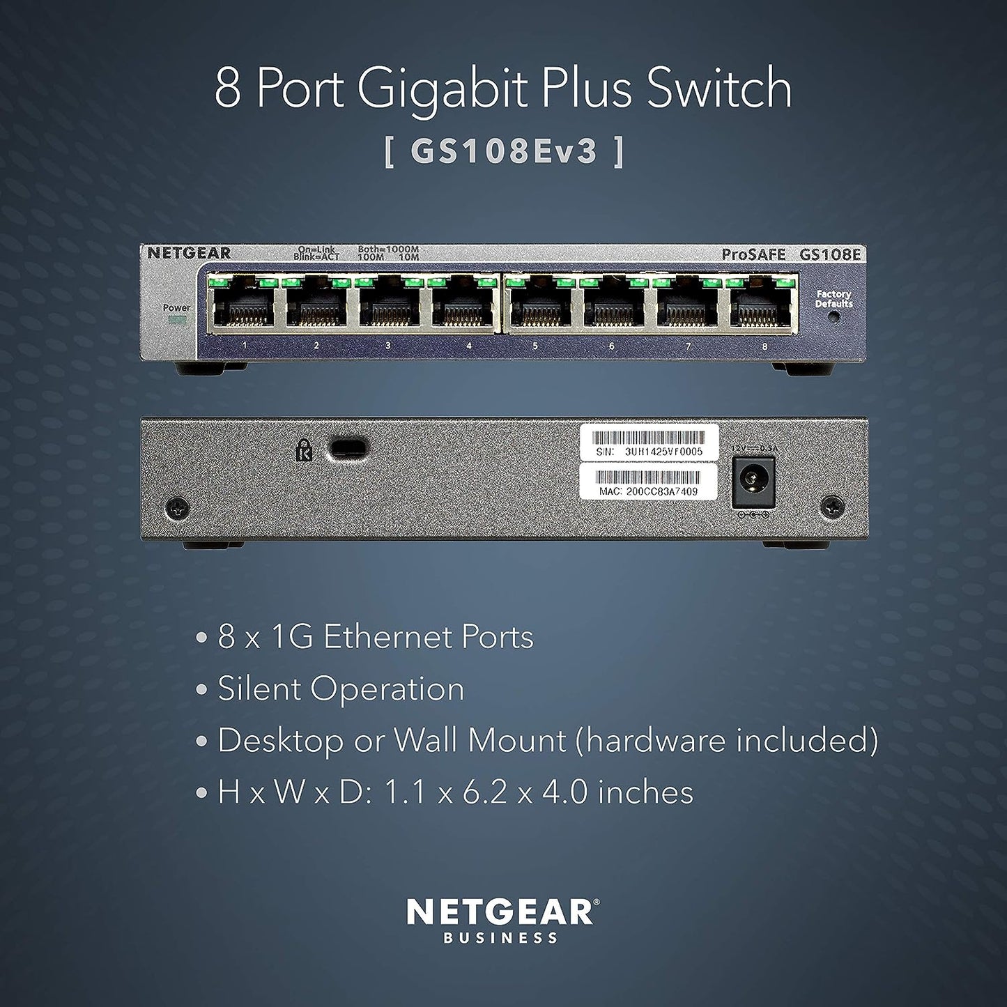 Netgear GS108E 8 Port ProSafe Plus Gigabit Switch