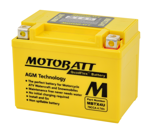 MBTX4U Motobatt AGM Motorcycle Battery - Replaces YB4L-B YTX4L-BS YTZ5S YT4L-BS YB4L-A