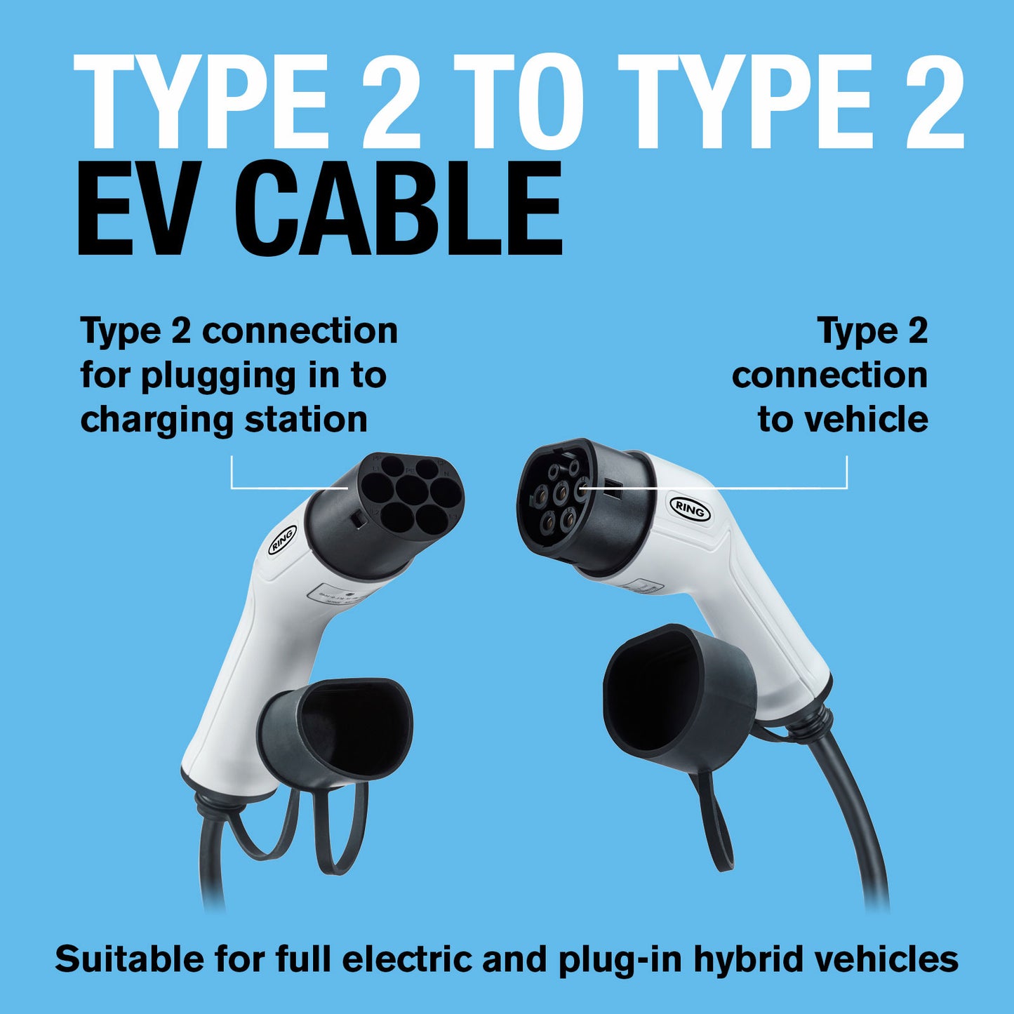 Ring RCC23P05 Type 2 to Type 2 Electric Vehicle Charging Cable compatible with 32A, Type 2 charge points