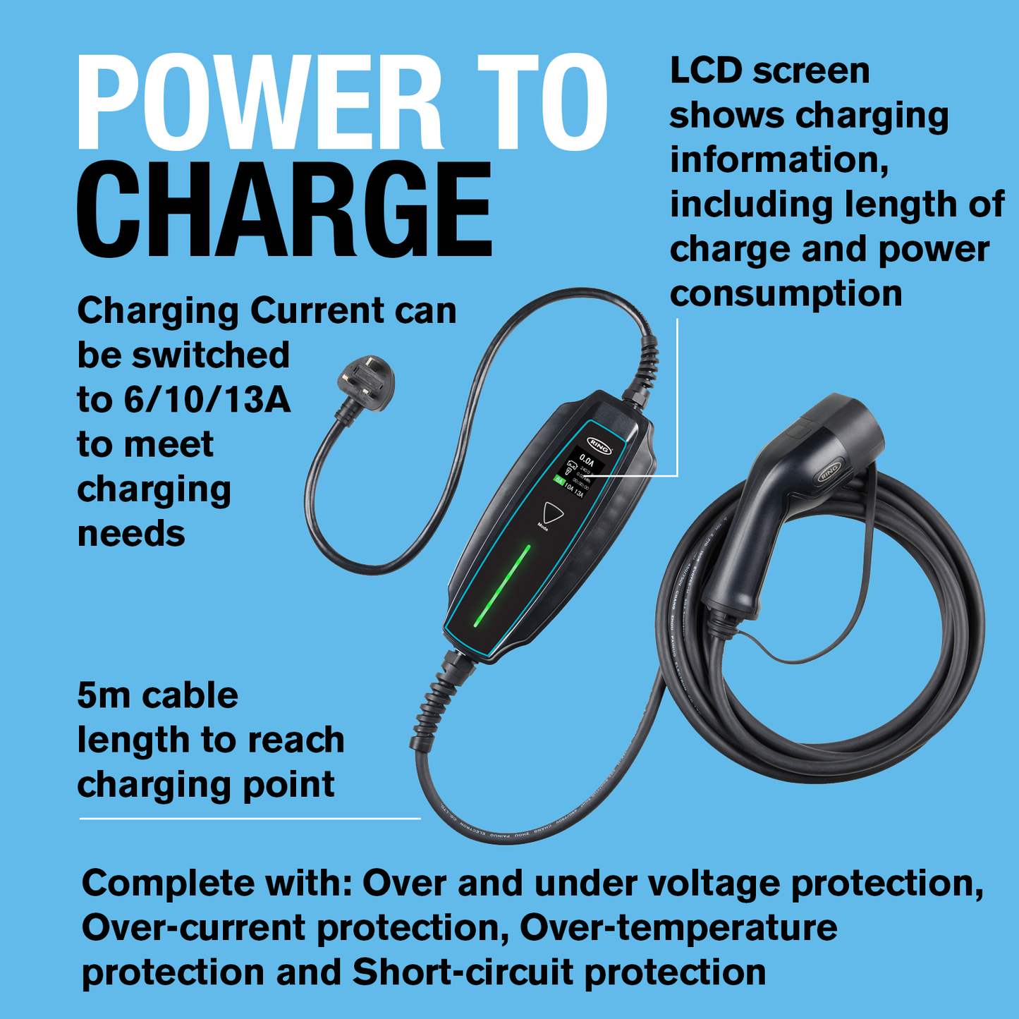 Ring RPC20A05 EV 3-pin Plug to Type 2 Electric Vehicle Charging Cable