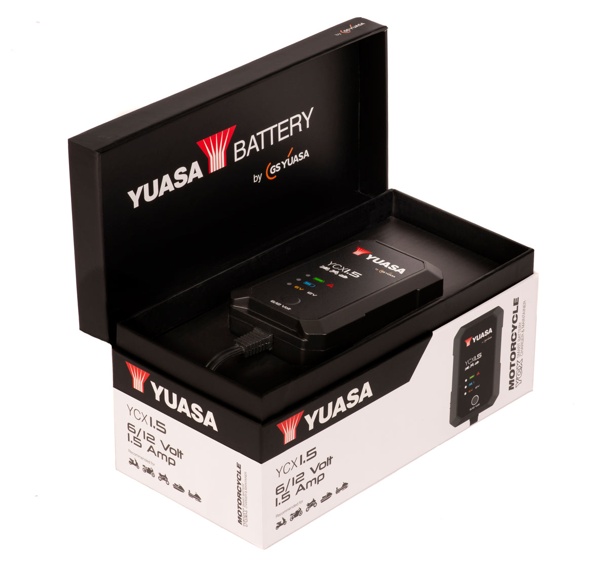 Chargeur De Batterie Moto Yuasa YCX1.5 – Intelligent 6V/12V 1.5A – Pour Plomb, AGM, Gel, Lithium – Diagnostic Automatique