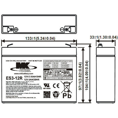 ES3-12R 12V 3Ah MK Battery