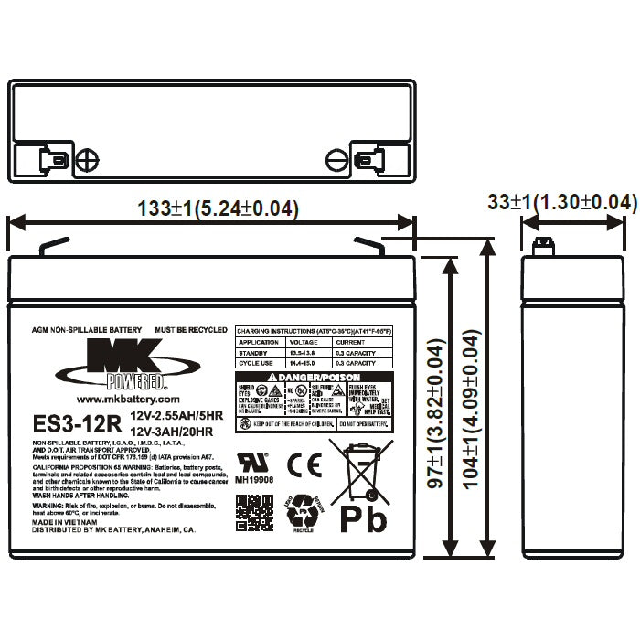 ES3-12R 12V 3Ah MK Battery