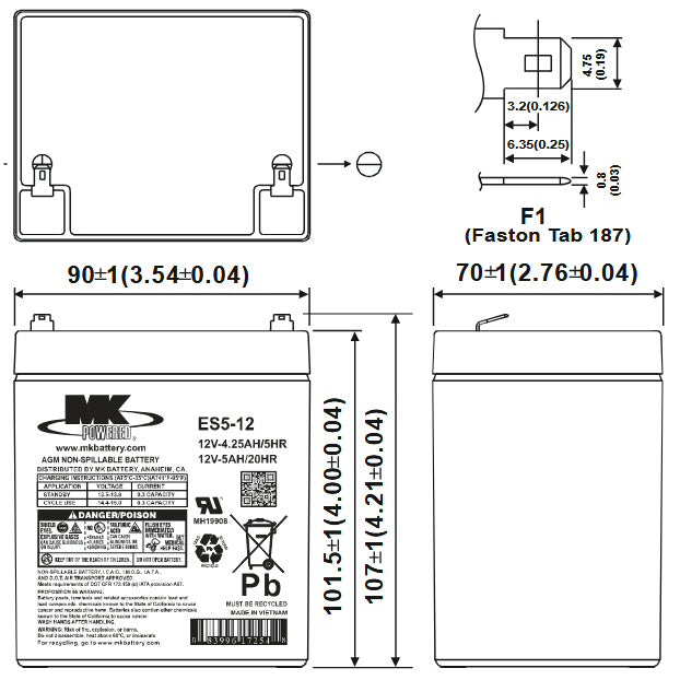 ES5-12 12V 5Ah MK Battery