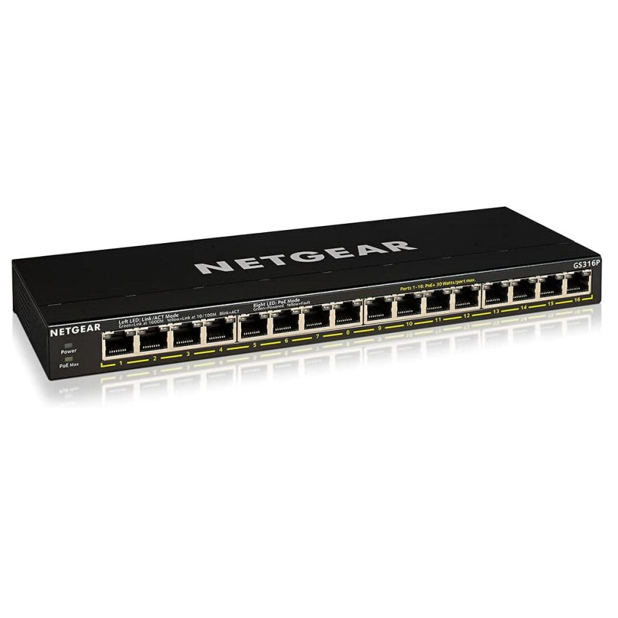 Netgear GS316P 16-Port Unmanaged PoE Gigabit Ethernet Switch