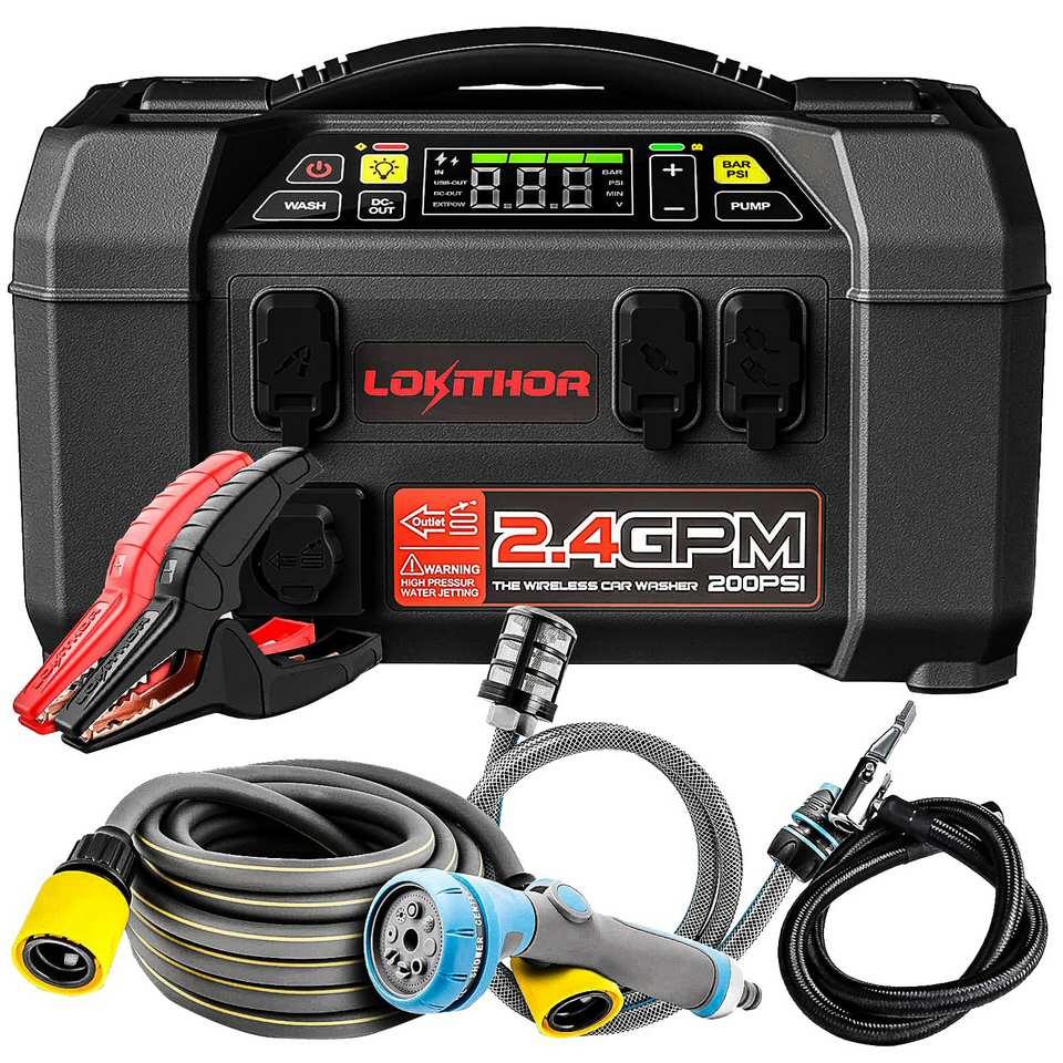 Lokithor AW401 Jump Starter With Pressure Washer Air Compressor 2500Amp