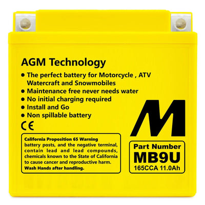 MB9U Motobatt AGM Motorcycle Battery - Replaces YB7A YB7L YB9 12N7 12N9