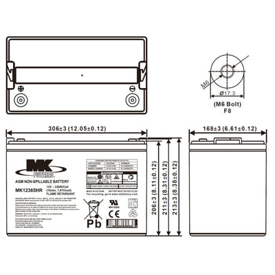 MK12365HR 12v 87Ah MK Battery