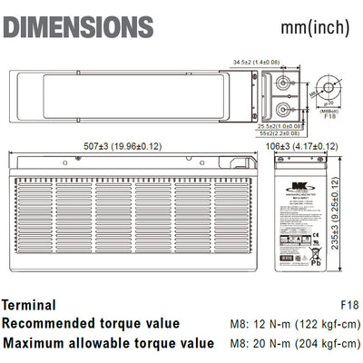 MK12100THT Telecom 12v 100Ah Front Terminal MK Battery