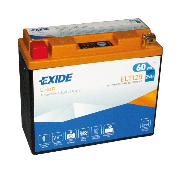 ELT12B Exide Li-Ion Lithium Motorbike Battery - Replaces YT12B-BS YT14B-BS YB16AL-A2