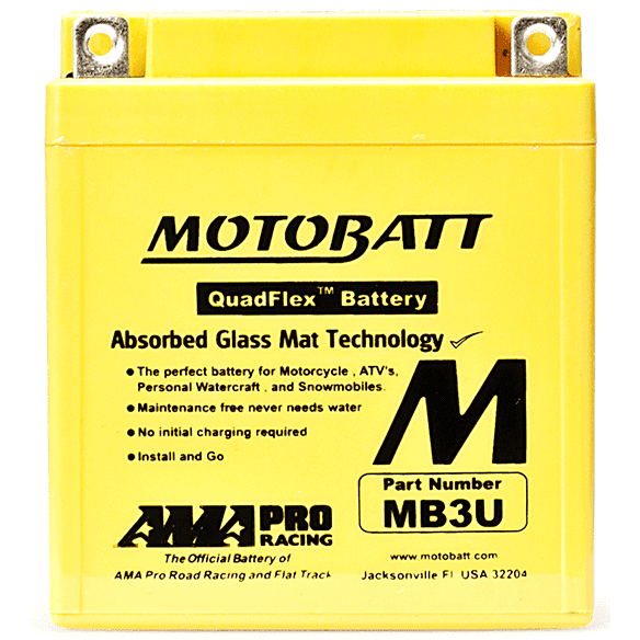 MB3U Motobatt AGM Motorcycle Battery - Replaces YB3L-A and YB3L-B