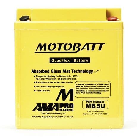 MB5U Motobatt AGM Motorcycle Battery - Replaces 12N5-3B, 12N5-4B, YB5L-B