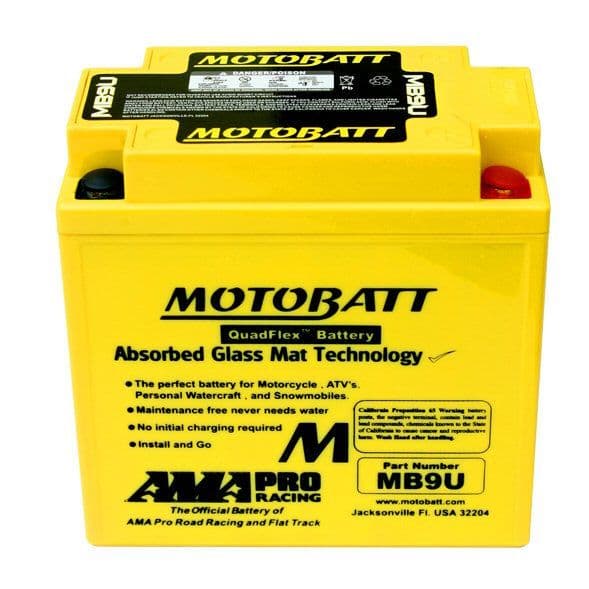 MB9U Motobatt AGM Motorcycle Battery - Replaces YB7A YB7L YB9 12N7 12N9