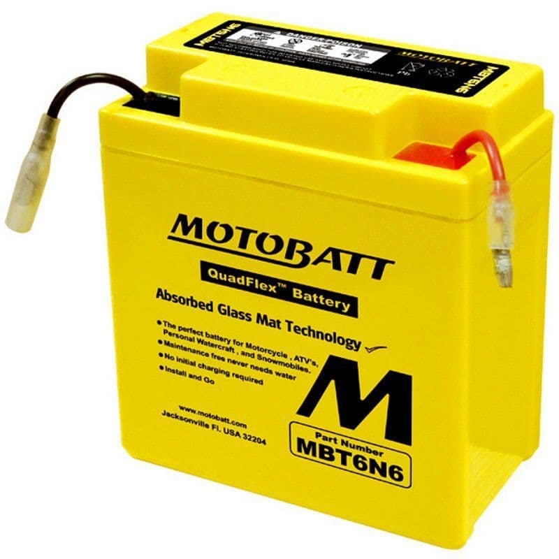 MBT6N6 Motobatt AGM Motorcycle Battery - Replaces 6N6-1B, 6N6-3B, 6N6-3B-1, 6N6-1D, 6N6-1D-2