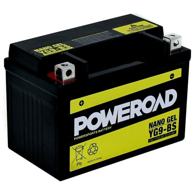 YG9-BS Poweroad Nano Gel Motorcycle Battery  - Replaces YTX9-BS YT12A-BS