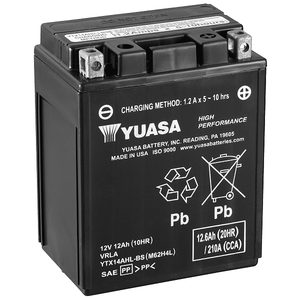 Yuasa YTX14AHL-BS Motorcycle Battery Replaces YB14L-A2 and 12N14-3A
